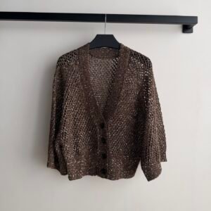 Sparkling Sequin Net Knit V-Neck Cardigan (Brunello Cucinelli Style)