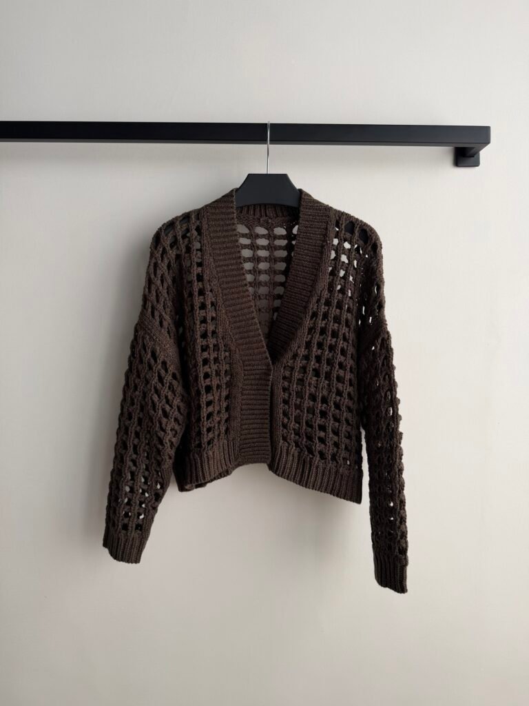 Chunky Open-Knit V-Neck Cardigan (Brunello Cucinelli Style)