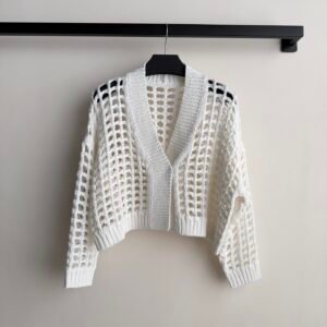 Chunky Open-Knit V-Neck Cardigan (Brunello Cucinelli Style)