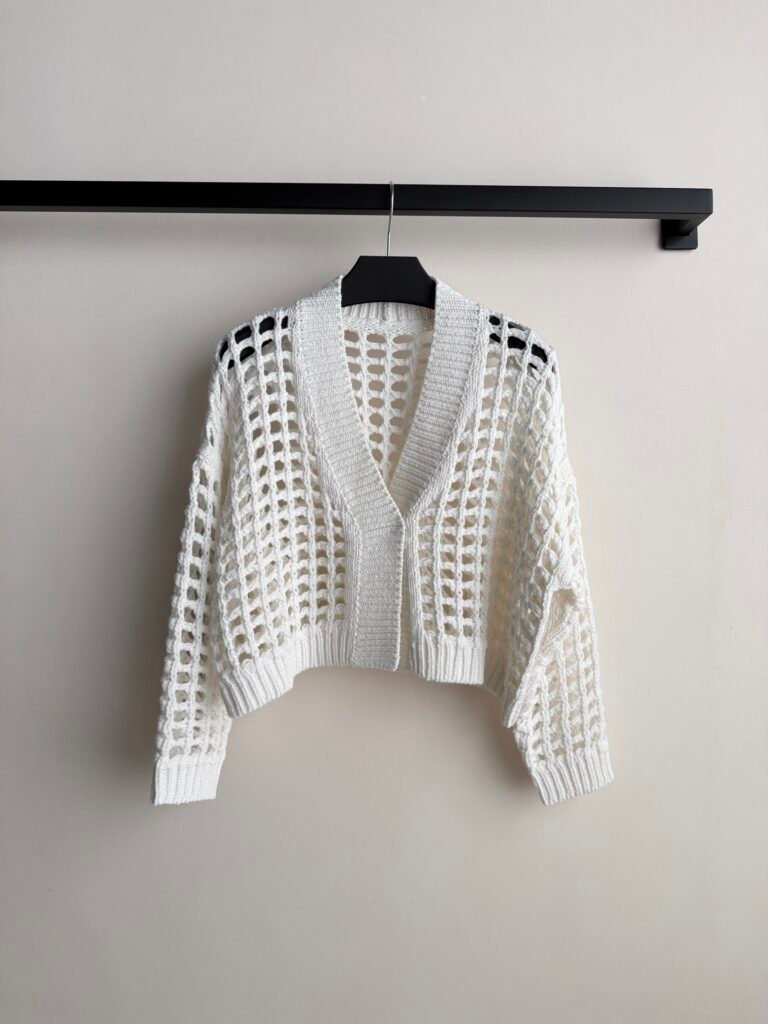 Chunky Open-Knit V-Neck Cardigan (Brunello Cucinelli Style)