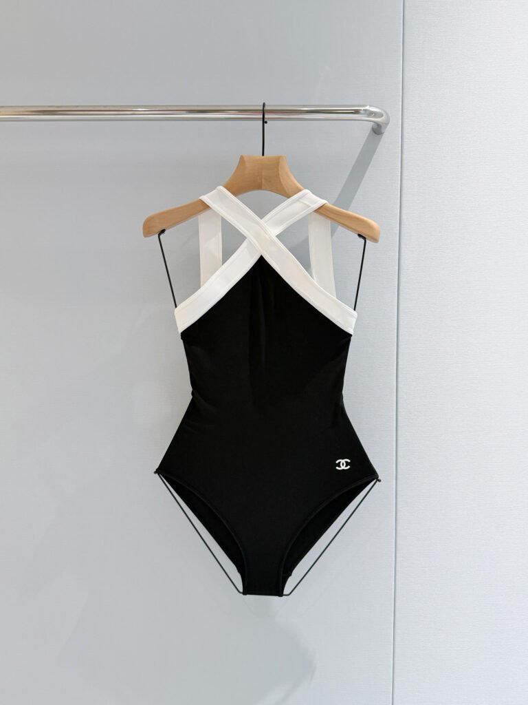 Cross-Front Halter One-Piece Swimsuit (Chanel Style)