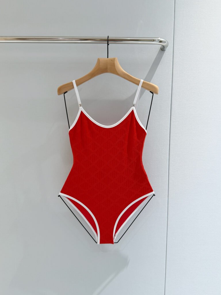 Textured Ribbed Camisole One-Piece Swimsuit (Chanel Style)