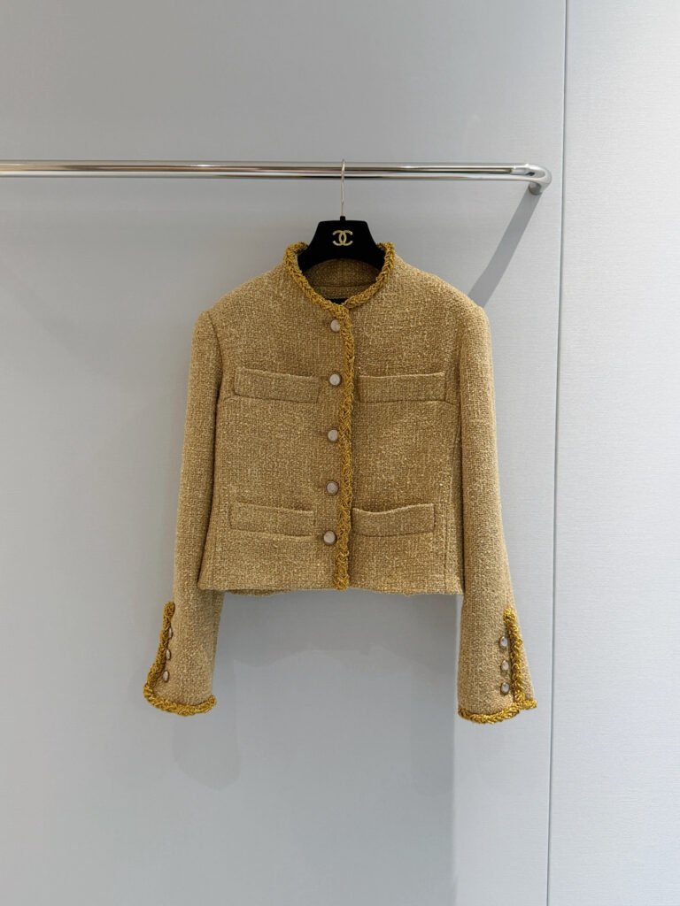 Golden Yellow Tweed Jacket with Braided Fringe Trim (Chanel Style)