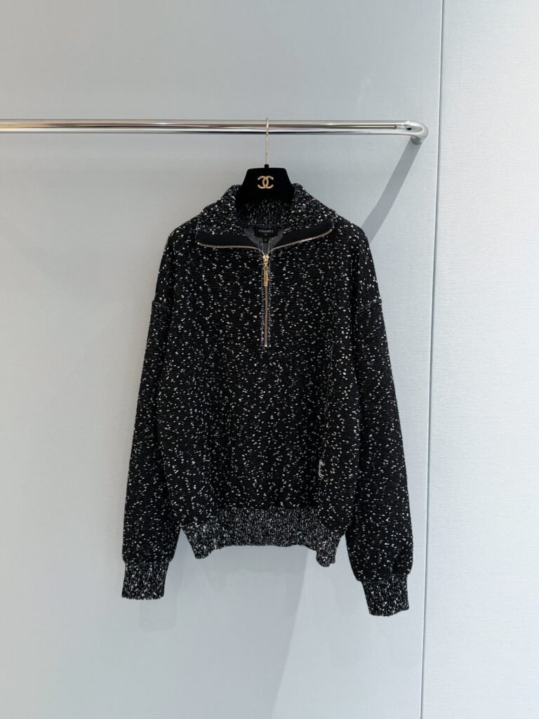 Speckled Half-Zip High Neck Knitted Sweater (Chanel Style)