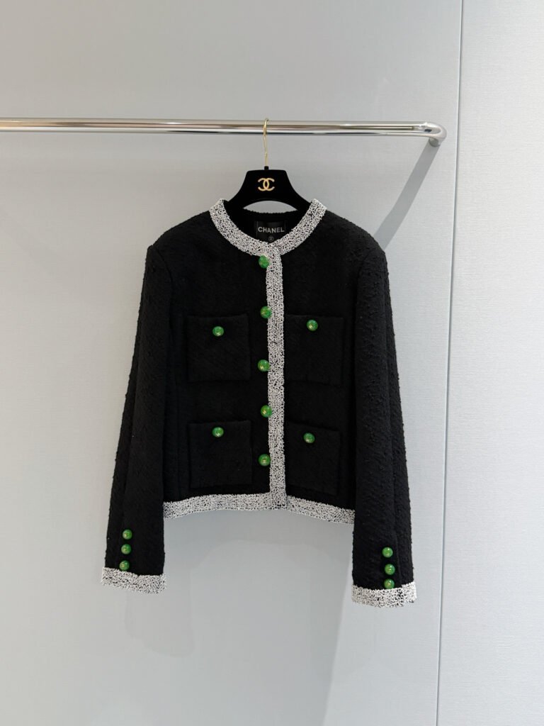 Classic Black Tweed Jacket with Contrast White Trim (Chanel Style)