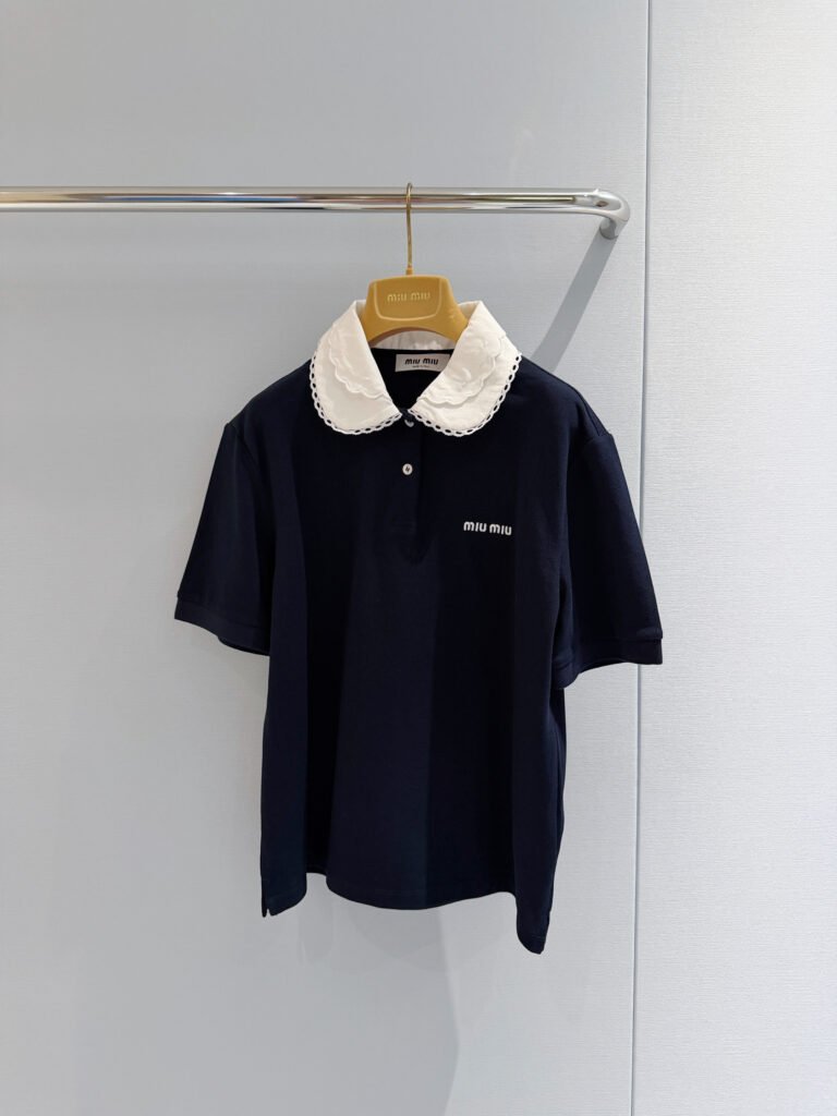 Lace Trim Doll Collar Short Sleeve Polo Shirt (Miu Miu Style)