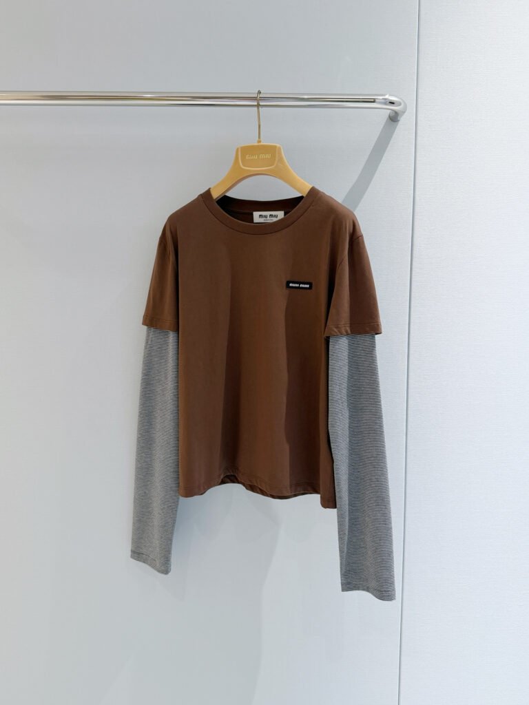 Layered Long Sleeve Striped Patchwork T-Shirt (Miu Miu Style)