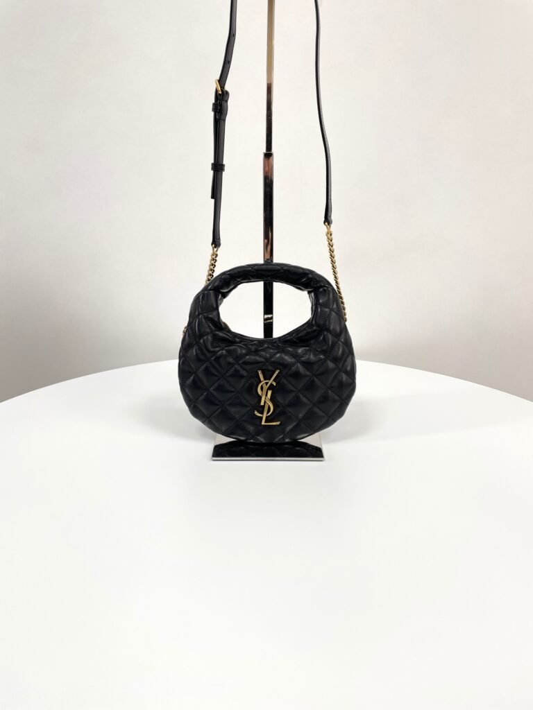 Black Quilted Lambskin Half-Moon Hobo Bag with Gold YSL Hardware & Chain Strap