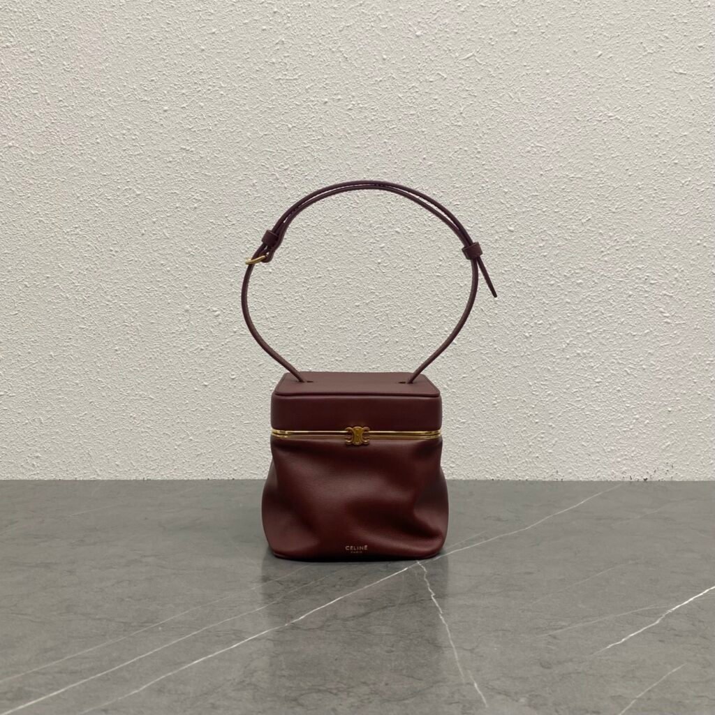Burgundy Calfskin Structured Vanity Box Bag with Gold Triomphe Clasp