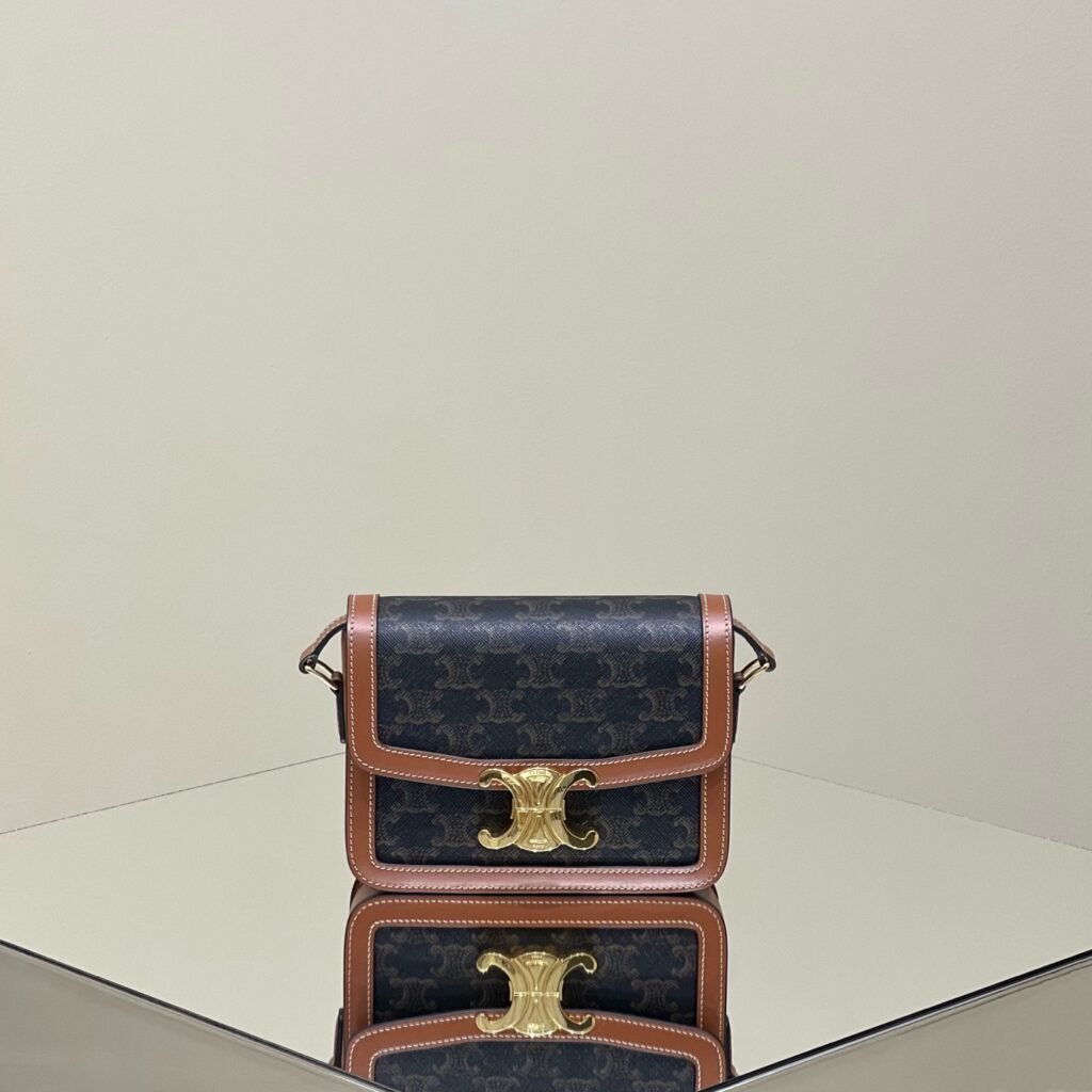 Classic Monogram Canvas Box Flap Bag with Gold Triomphe Clasp & Tan Trim