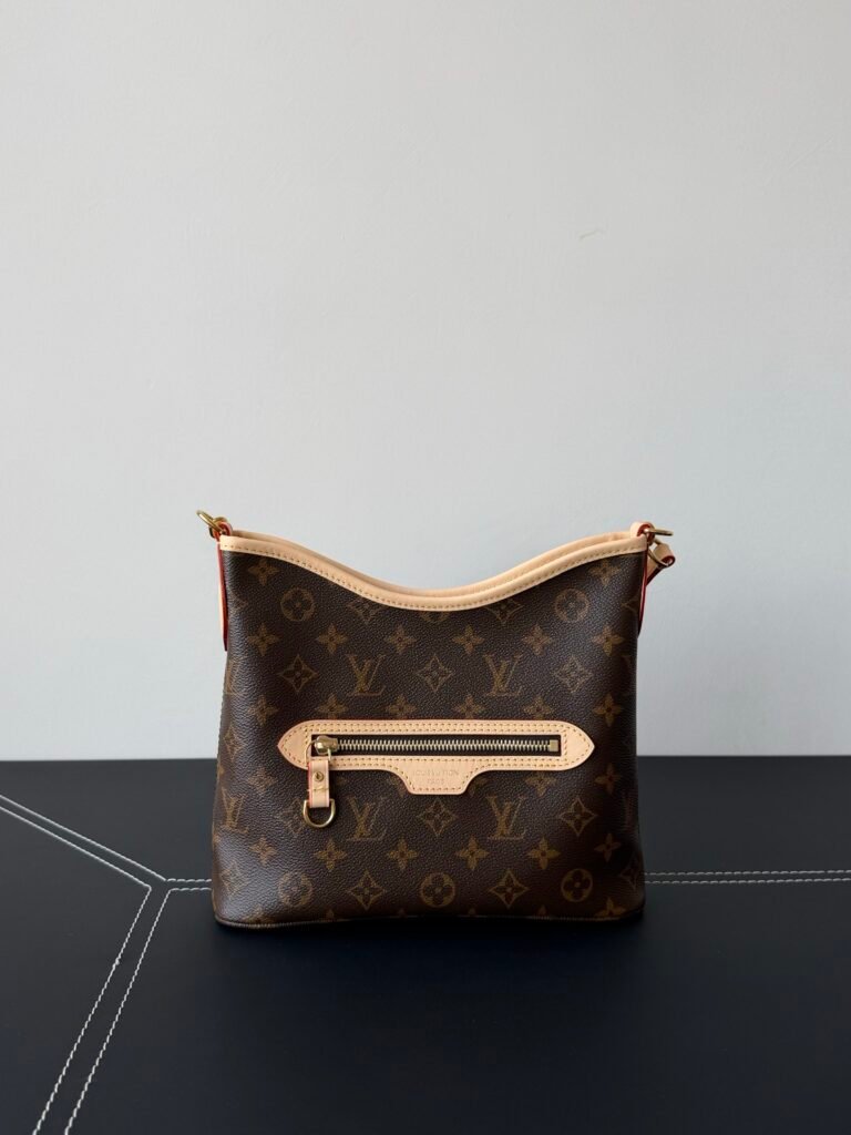 Classic Monogram Canvas Curved Hobo Bag with Front Zipper Pocket