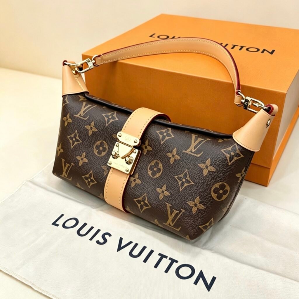 lassic Monogram Canvas Flap Shoulder Bag with Gold S-Lock Buckle