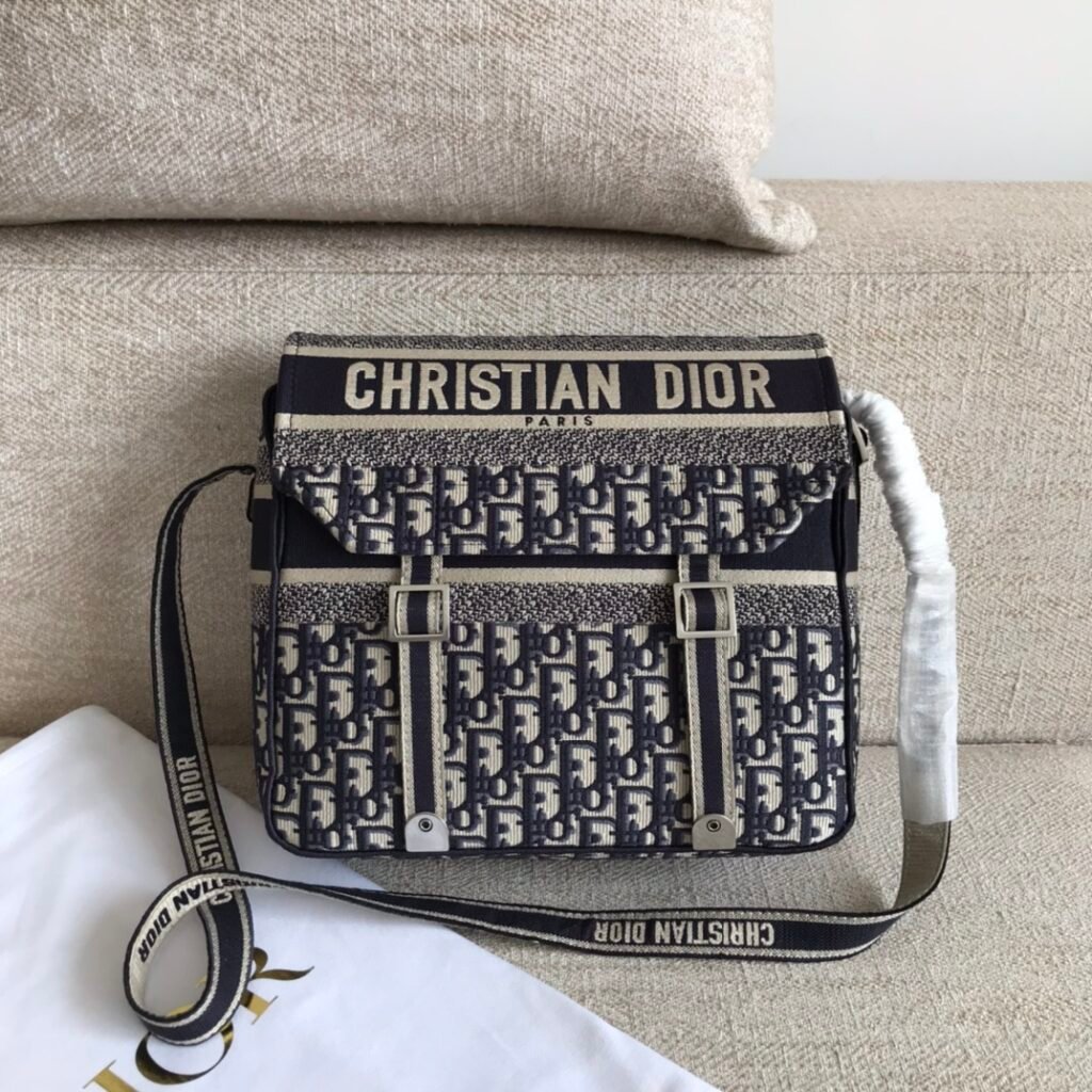 Oblique Jacquard Canvas Messenger Bag with Double Buckle Flap (Dior Style)