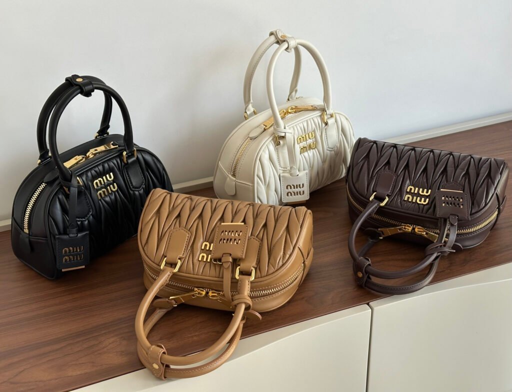 Matelassé Quilted Nappa Leather Mini Bowling Bag with Top Handles (Miu Miu Style)