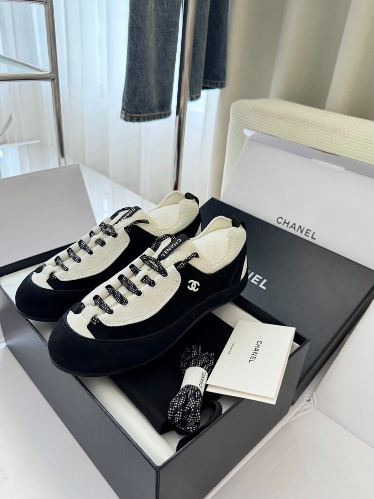 Chanel Black & White Contrast Paneled Low-Top Sneakers