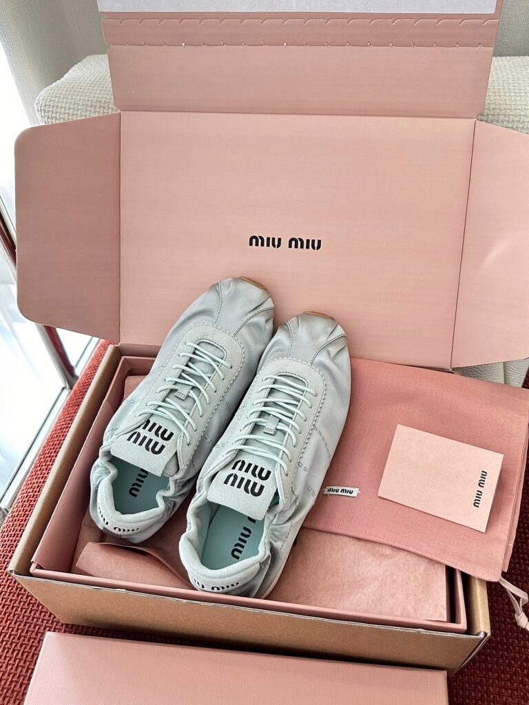 Miu Miu Light Blue Satin Fabric Elasticized Low-Top Sneakers
