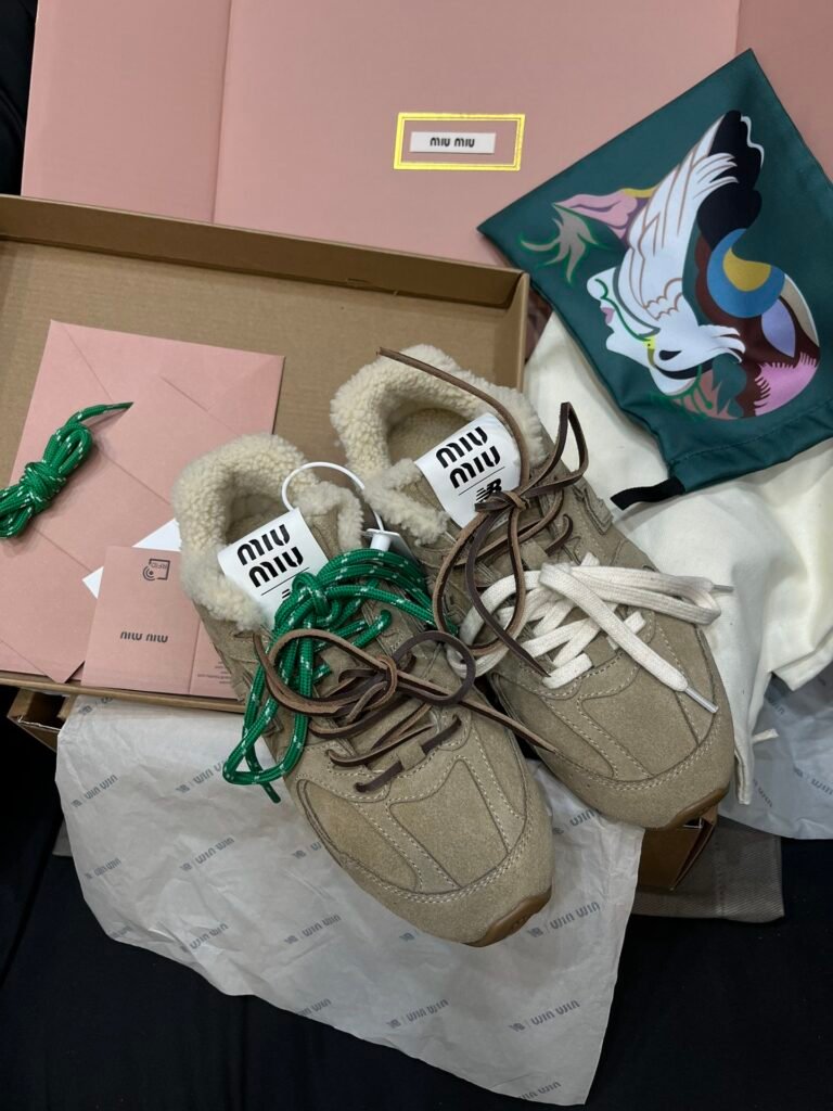 Miu Miu x New Balance Suede Shearling-Lined Multi-Lace Sneakers