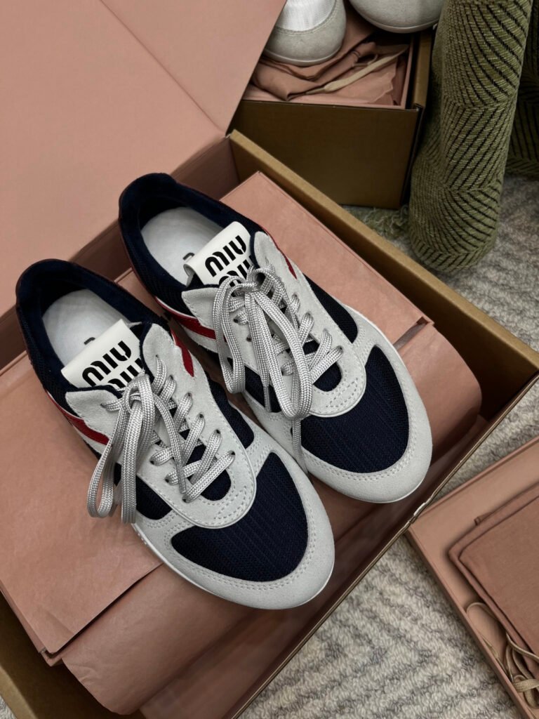 Miu Miu Navy and White Leather Multi-Panel Casual Sneakers