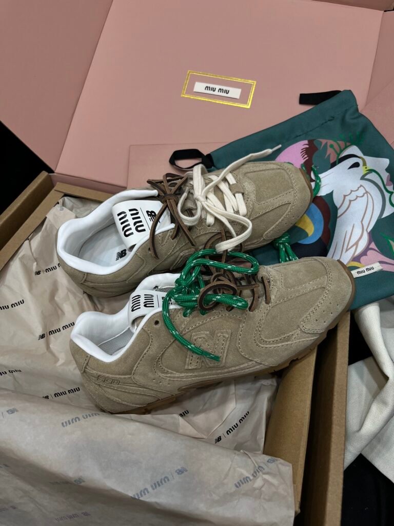 Miu Miu x New Balance Khaki Suede Multi-Lace Casual Sneakers