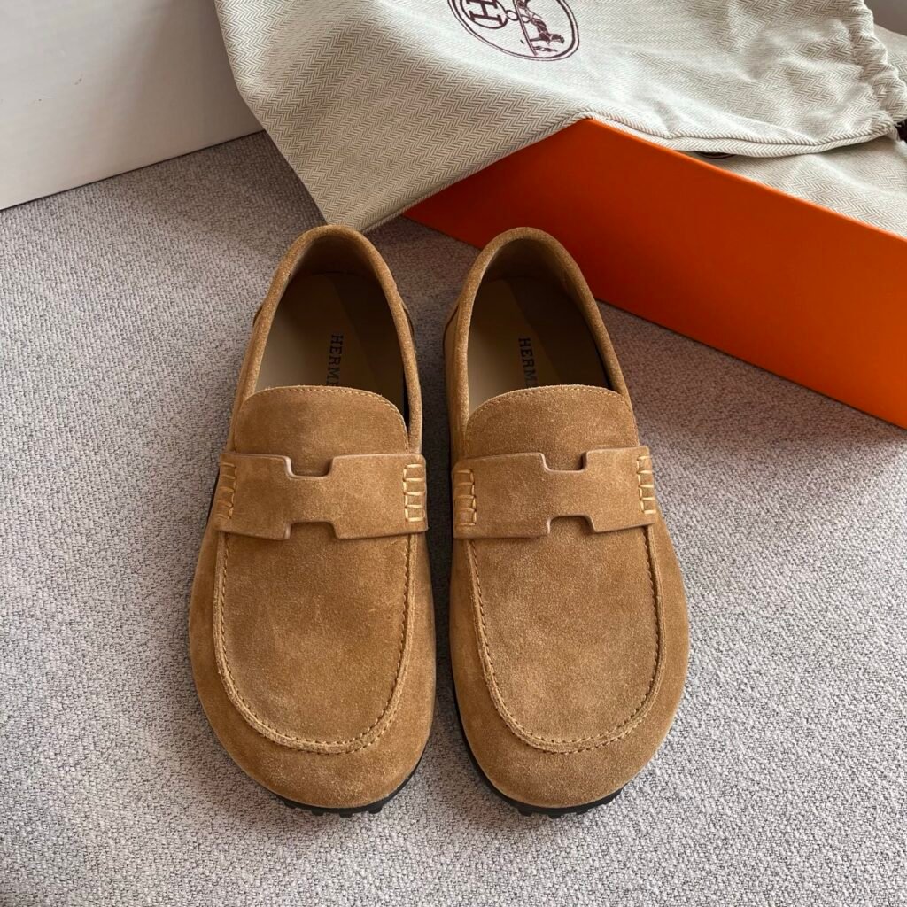Luxury Suede Leather Loafers with Tone-on-Tone H Cutout Strap