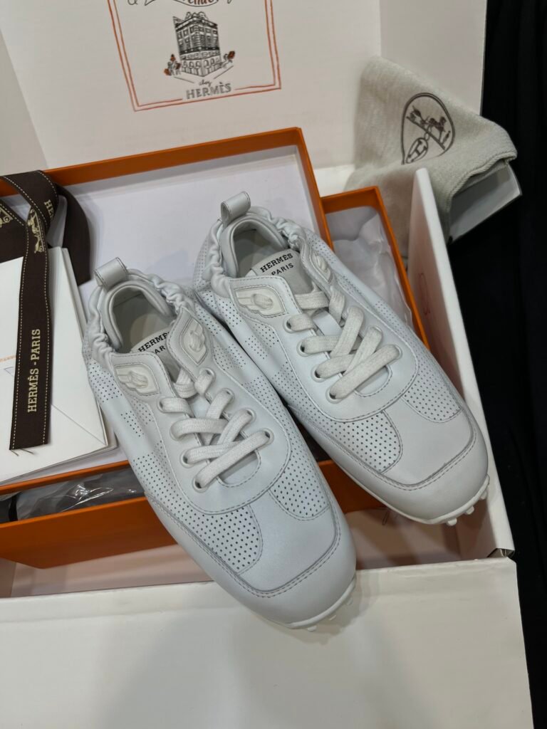 Luxury Perforated Calfskin Low-Top Lace-Up Casual Sneakers