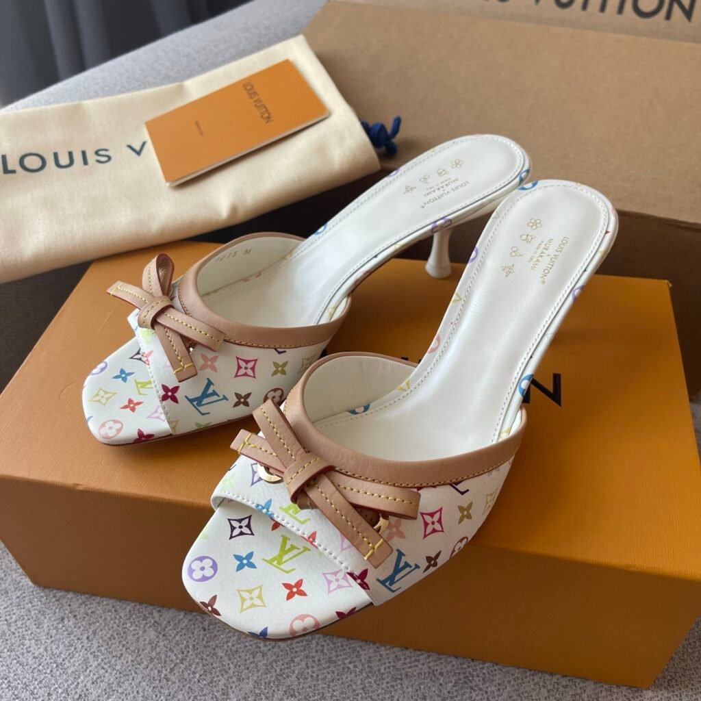 Louis Vuitton x Takashi Murakami White Multicolore Monogram Bow Mules