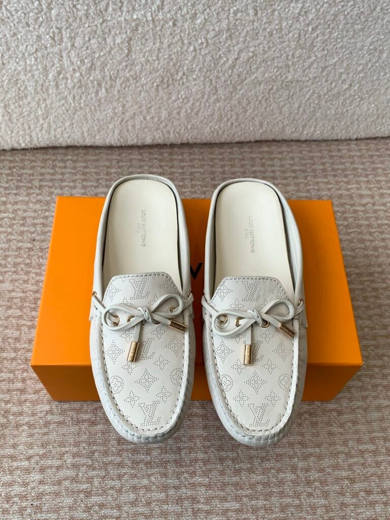 Louis Vuitton White Perforated Monogram Leather Slip-On Mules