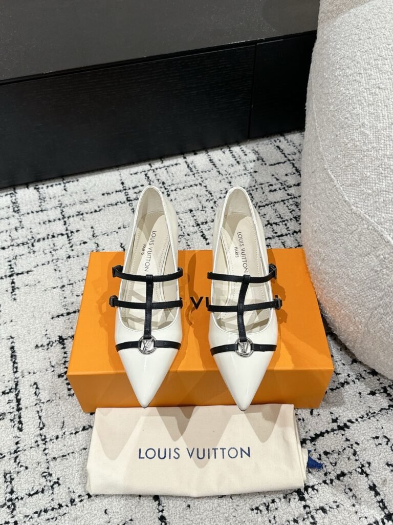 Louis Vuitton White Patent Leather Triple-Strap Pointed-Toe Pumps