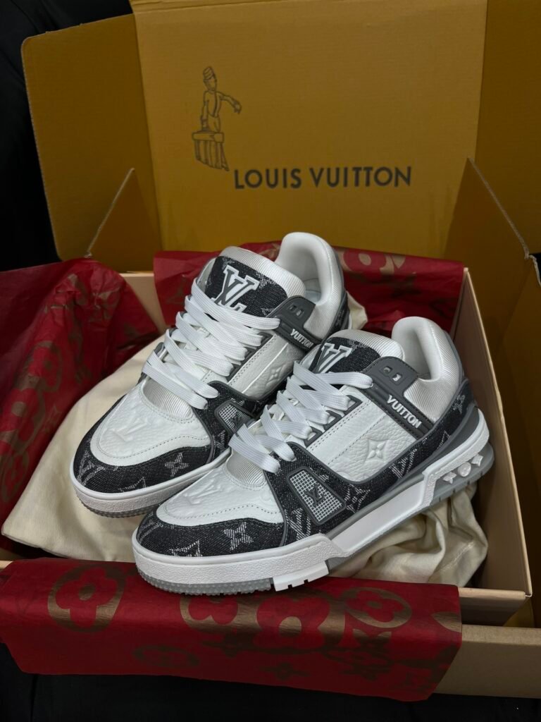 Louis Vuitton Black Monogram Denim & White Leather Low-Top Sneakers