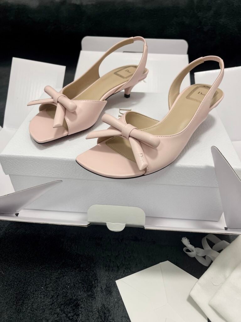Dior Light Pink Leather Bow Open-Toe Slingback Heels