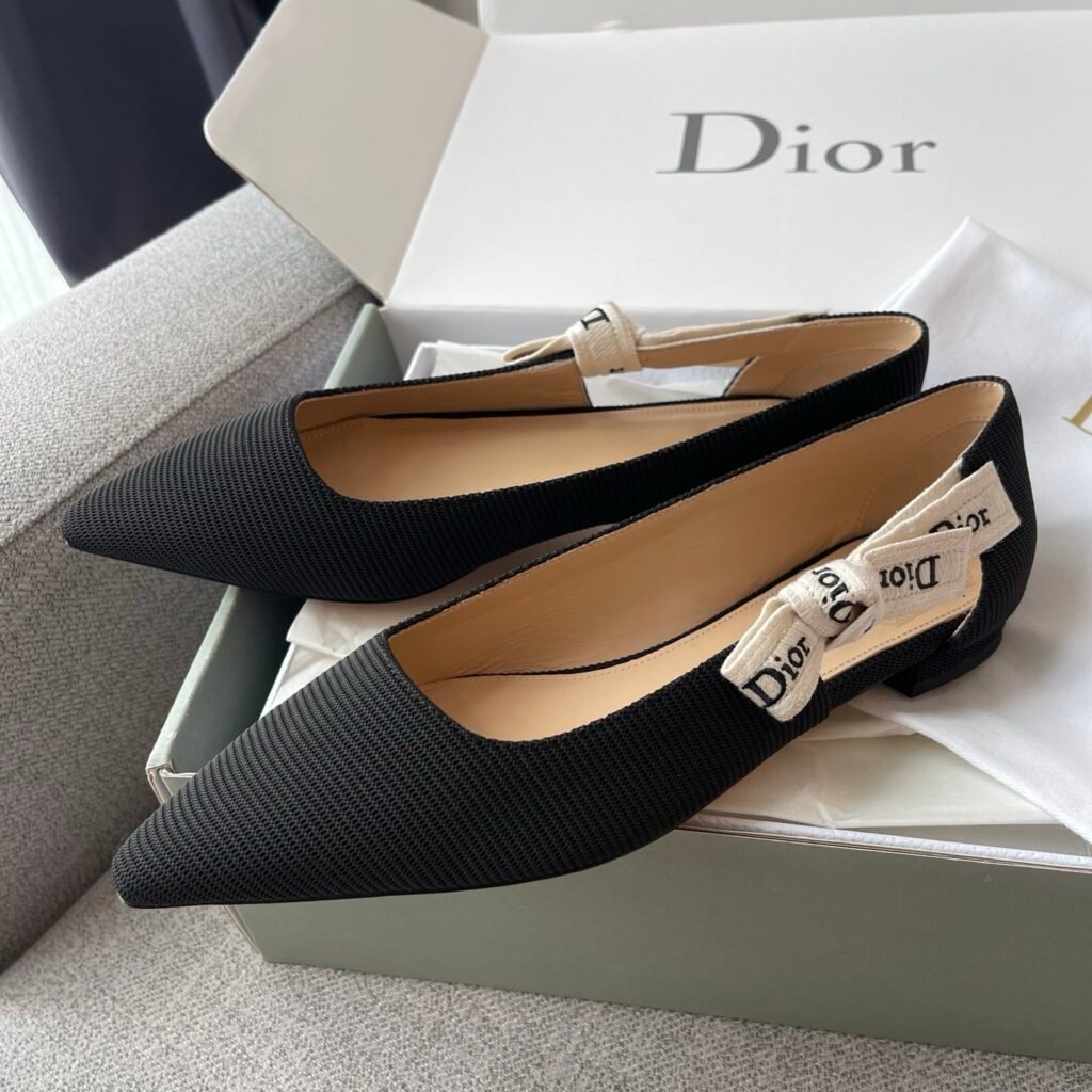 Dior J'Adior Black Tech-Fabric Pointed-Toe Flat Shoes