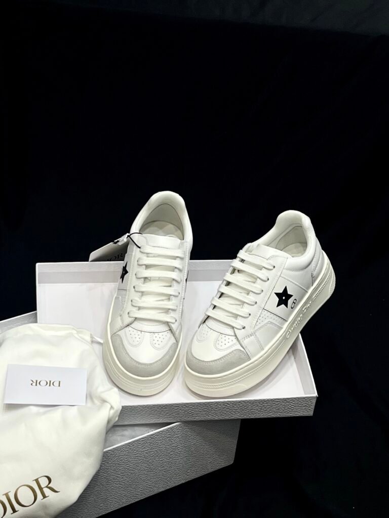 Dior White Leather Star Side Patch Low-Top Sneakers