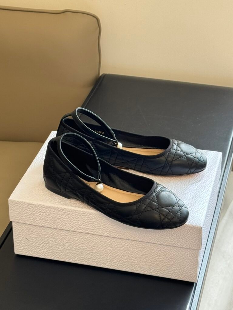 Dior Cannage Quilted Lambskin Ankle-Strap Ballet Flats