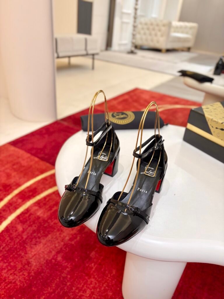 Christian Louboutin Black Patent Leather T-Strap Mary Jane Heels