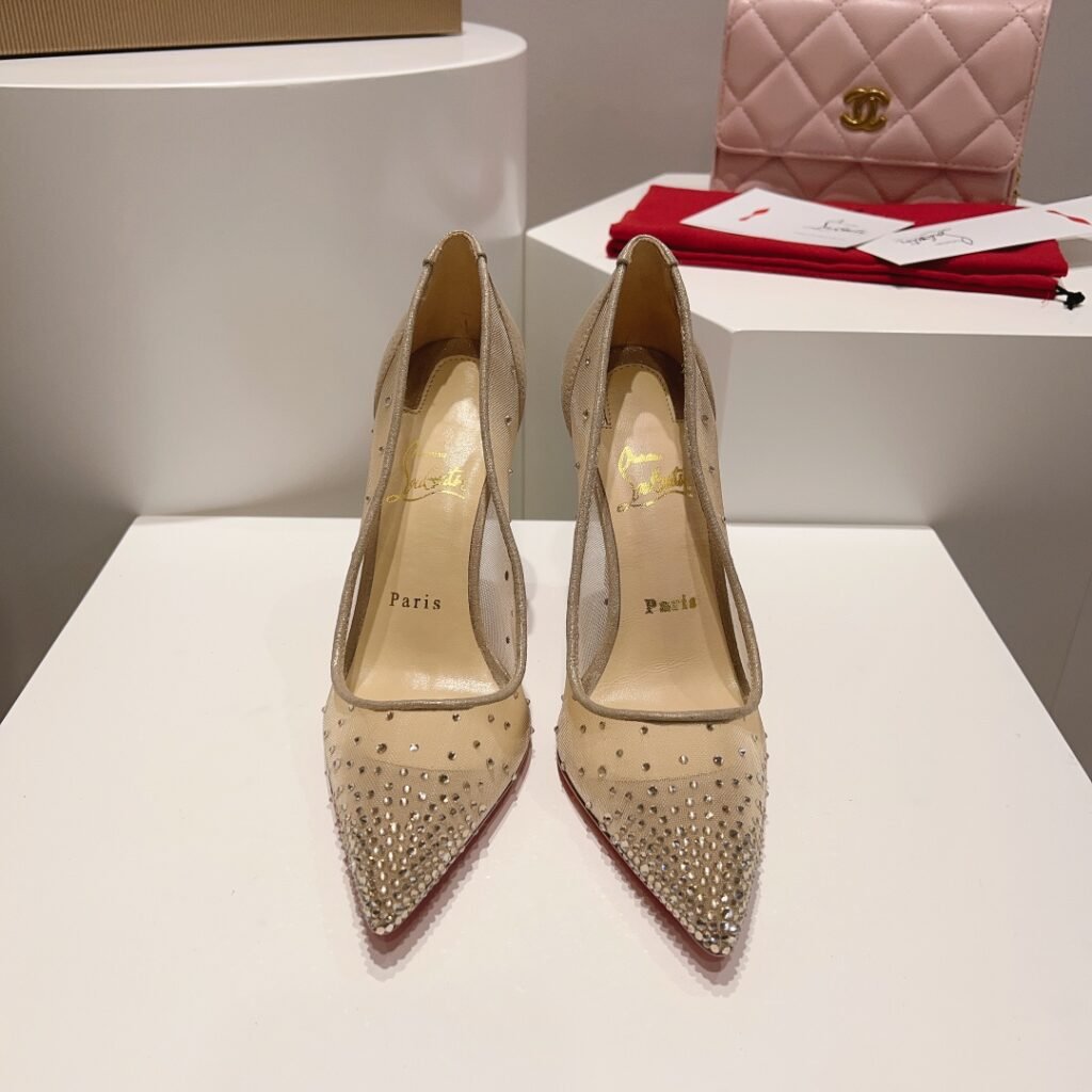 Christian Louboutin Nude Mesh Crystal Embellished Pointed-Toe Pumps