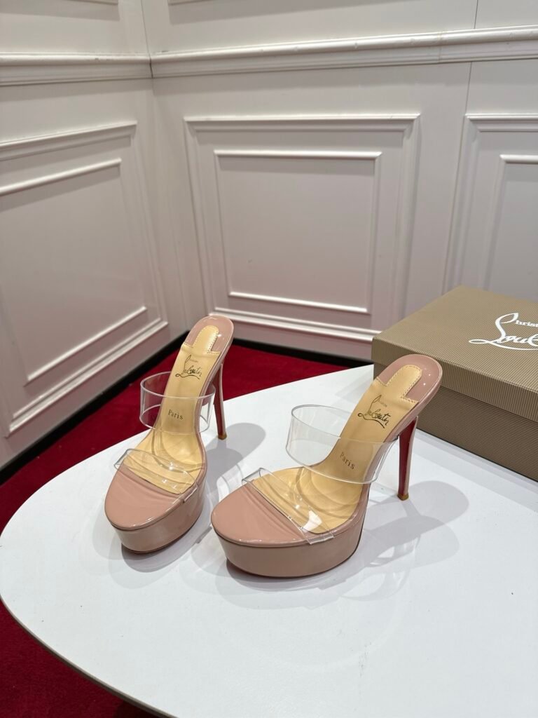 Christian Louboutin Nude PVC Clear Strap Platform Mule Heels