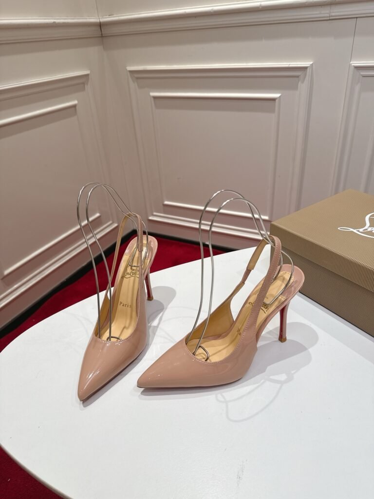 Christian Louboutin Nude Patent Leather Slingback Stiletto Pumps
