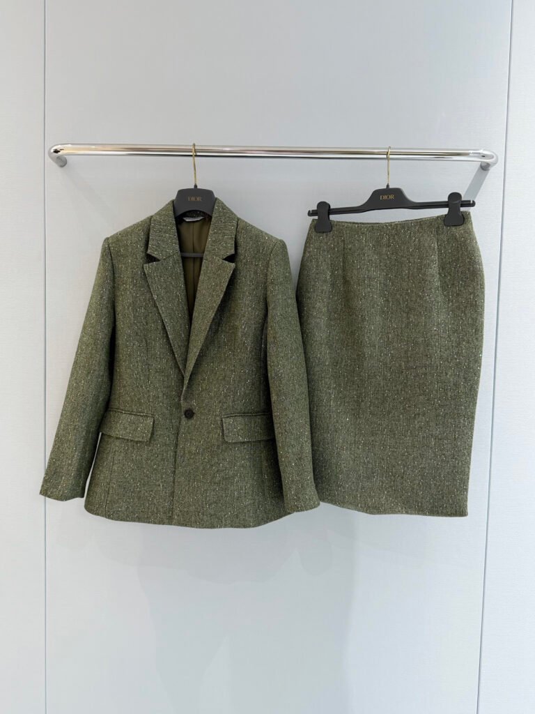 Moss Green Wool Suit Blazer & Tailored Pencil Skirt Set (D Style)